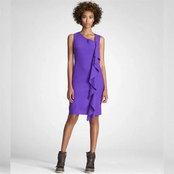 Tory Burch - Taletta Boiled Wool Ruffle Dress - Purple - Small - Picture 4 of 11